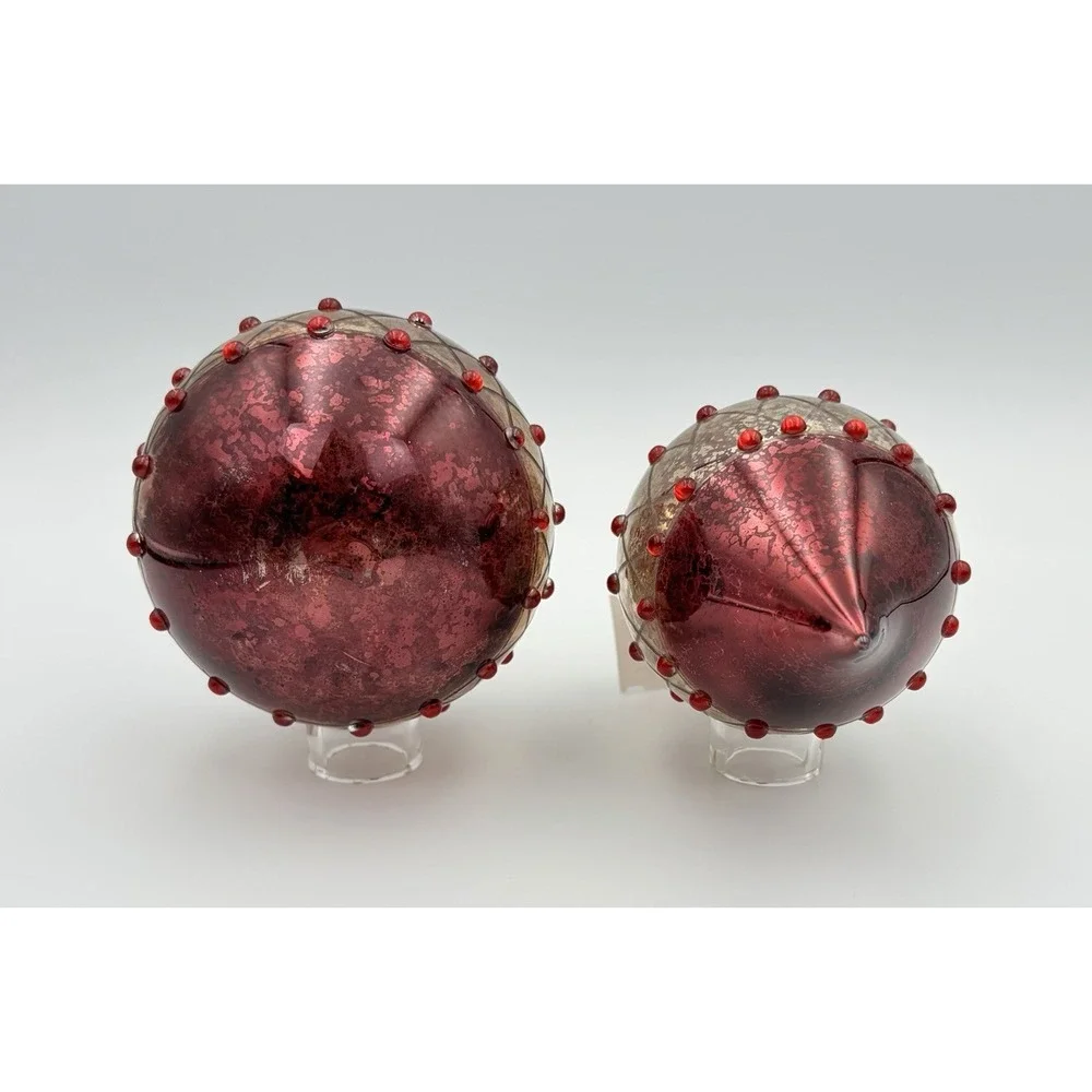 Dillards Trimmings Vintage Mercury Glass Christmas Ornaments Set 2 Burgundy Gold